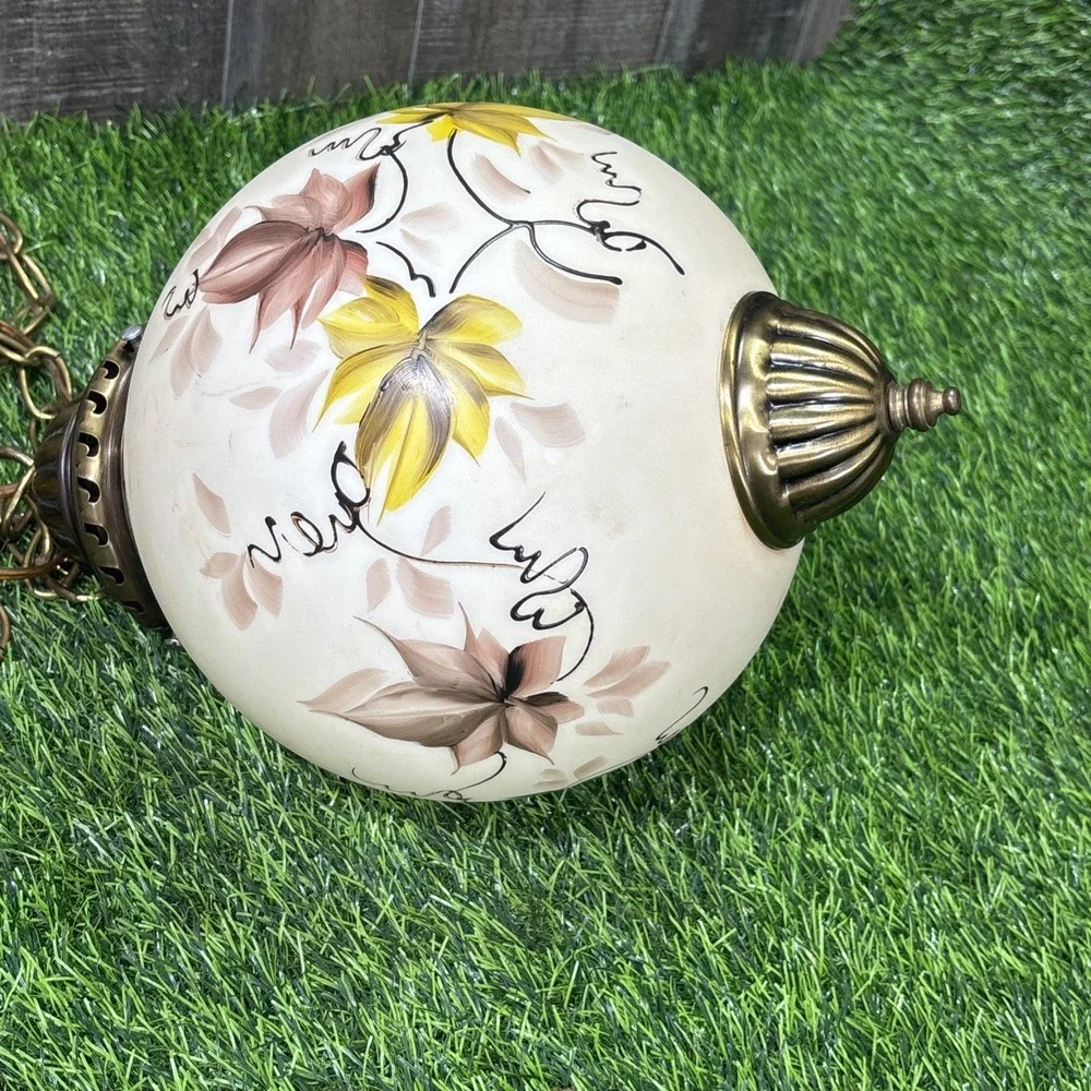 Vintage MCM Hand Painted Globe Swag Lamp Hanging Pendant Light